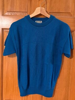 90'S Vintage Kenneth Too Cobalt Blue Short Sleeve Knit Sweater - Size M